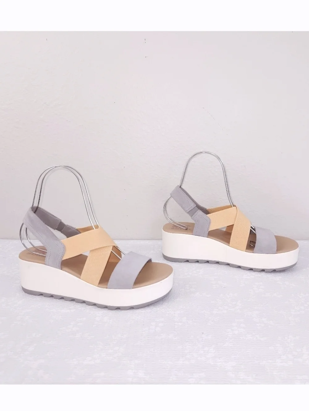 SOREL Cameron Flatform Slingback Platform Sandals US 10 Chrome Grey Chalk - Picture 2 of 11